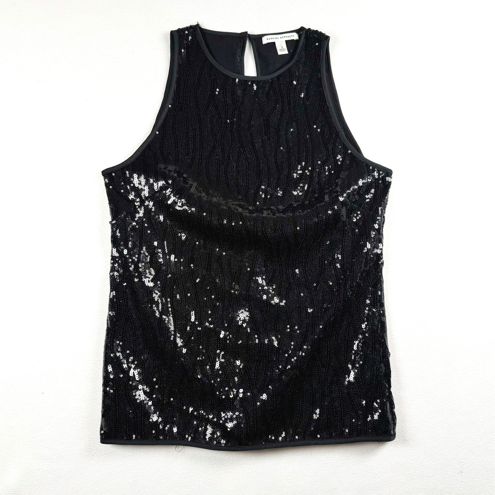 Banana Republic Black Sequin Tank Top Sleeveless Shimmery Blouse Size 4‎